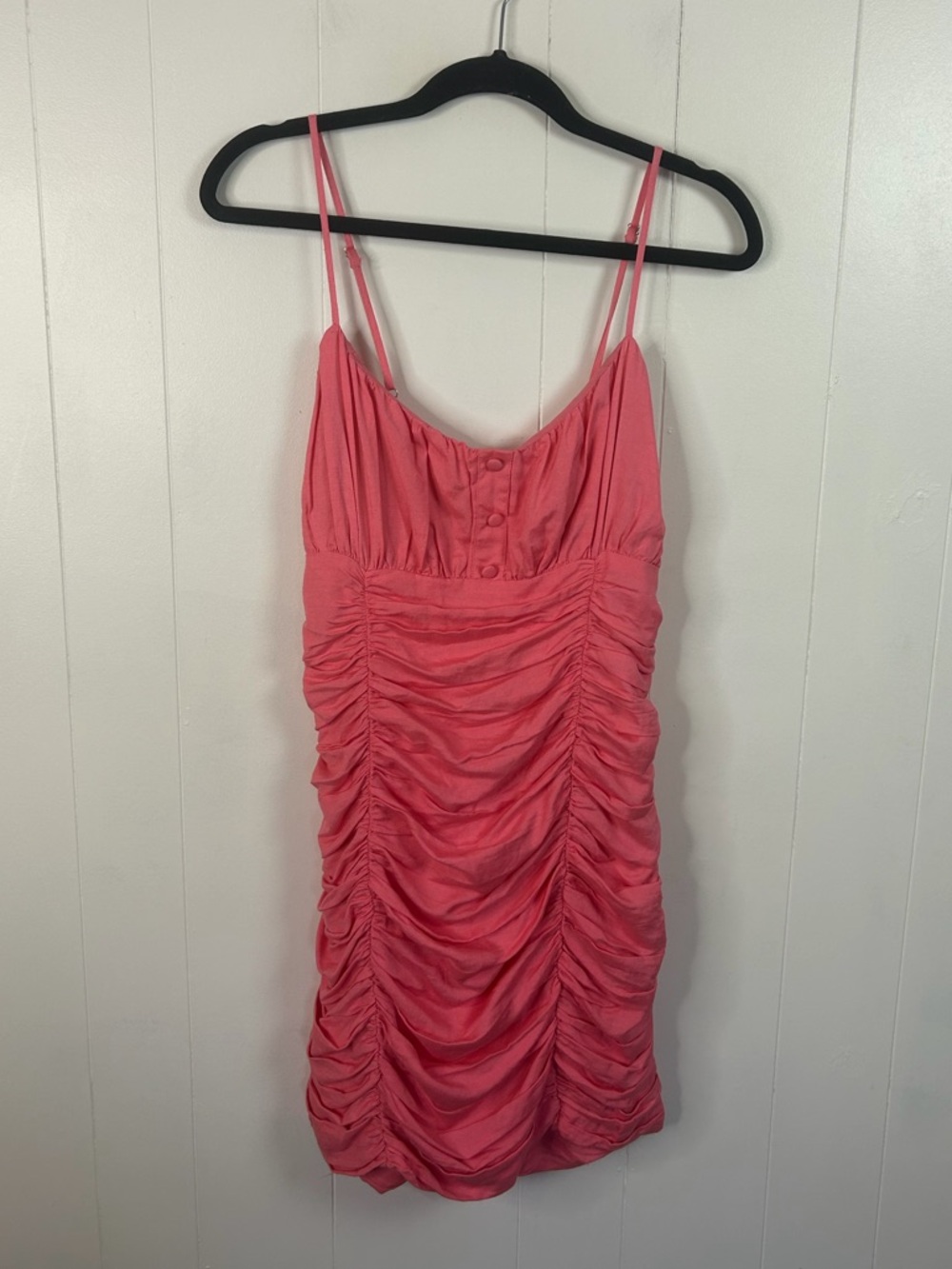 Madison The Label Linen Ruched Mini Dress Pink Strappy Bodycon Women Size Medium - Picture 3 of 11